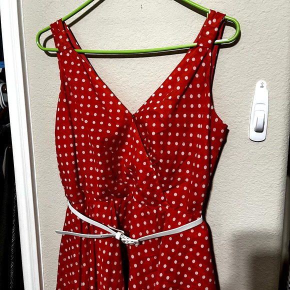 Nine West Orange Polka Dot Dress Belted Pin-up Rockabilly Retro Full Skirt Sz 4 - Picture 2 of 7